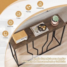 Mesa de Consola Industrial, 110 x 30 x 80 cm, Estrutura Metálica Resistente, Castanho+Preto