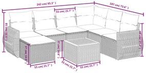 8 pcs conjunto sofás de jardim com almofadões vime PE preto