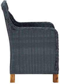 9 pcs conj. jantar exterior c/ almofadões vime PE cinza-escuro