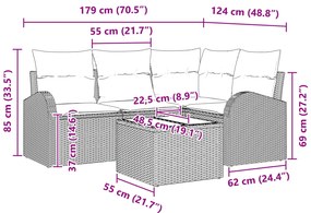 Conjunto de Sofá de Jardim 5 Peças com Almofadas Rattan Polimérico Pre