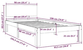 Estrutura de cama solteiro 90x190 cm madeira maciça