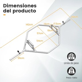 Barra de pesos olímpica Hexagonal (sem pesos) com pegas estriadas planas ou elevadas Carga até 363kg para agachamentos e treino