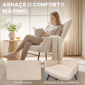 Poltrona Baloiço em Borrego com Oscilação de 40° Pés de Madeira de Faia e Estrutura de Aço 71x98x101 cm Bege