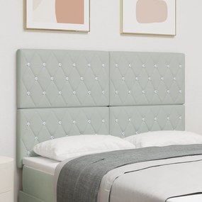 Cabeceira com Botão de Cristal Tufted Cinza Claro 160 cm Veludo