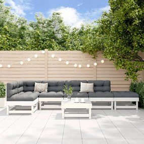 7 pcs conjunto lounge de jardim pinho maciço branco