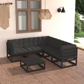 vidaXL 6 pcs conjunto lounge de jardim c/ almofadões pinho maciço