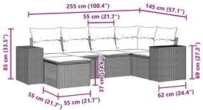 6 pcs conj. sofás jardim com almofadões vime PE cinzento-claro