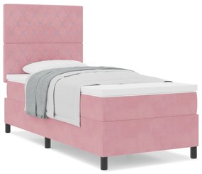 Cama Box Spring com Colchão Rosa 90x200 cm Veludo