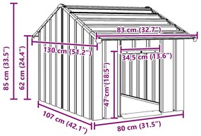 Casota para cães com telhado 83x130x85 cm aço galvanizado