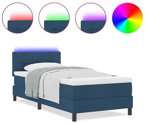 Cama Box com Colchão &amp; LED Azul 100x200 cm Tecido