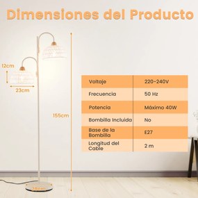 Candeeiro de pé com 2 luzes Candeeiro 350° rotativo com interrutor de pé Abajures tecidos e 2 bases de lâmpadas