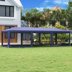vidaXL Tenda para festas c/ 8 paredes laterais em rede 9x4 m PEAD azul