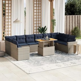 vidaXL 11 pcs conjunto sofás de jardim c/ almofadões vime PE cinzento