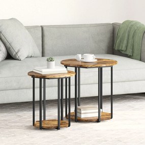 Conjunto de Mesas de Apoio 2 pcs Carvalho Fumado em Madeira e Metal