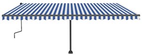 Toldo retrátil manual com LED 500x350 cm azul e branco