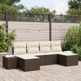 Conjunto de Sofás de Jardim 6 Peças com Almofadas Castanho Rattan Sint