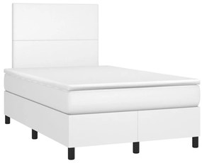 Cama box spring c/colchão/LED 120x190cm couro artificial branco