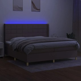 Cama box spring colchão/LED 200x200cm tecido cinza-acastanhado