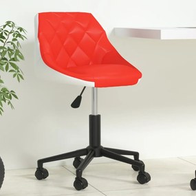 Cadeira escritório giratória couro artificial vermelho e branco