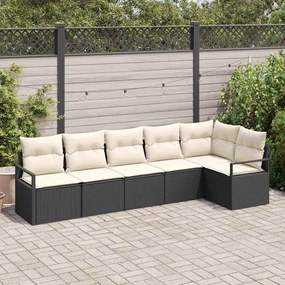 Conjunto de Sofá de Jardim de 6 Peças com Almofadas Preto de Rattan Poliéster