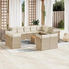 13 pcs conjunto de sofás p/ jardim com almofadões vime PE bege