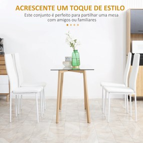 HOMCOM Conjunto de 4 Cadeiras de Sala de Jantar Estofadas em Couro Sintético Cadeiras de Cozinha com Encosto Alto e Pés de Aço Carga Máxima 120kg 41x50x97cm Branco