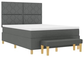 Cama Box Spring com Colchão e Banco Cinza Escuro 140x200 cm Tecido