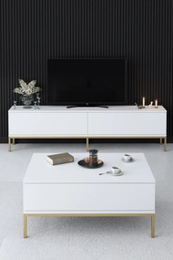 Mesa de Centro Lord – Branco e Dourado – 90x40x60 cm