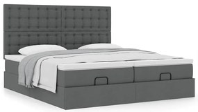 Estrutura de cama otomana com colchões tecido cinzento escuro