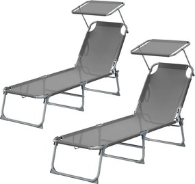 Conjunto de 2 Espreguiçadeiras jardim dobráveis 189 x 53 x 28,5 cm Cinza