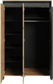 Roupeiro Lomsevu 112, Carvalho Artisan, Preto, 196x123x55cm, 102 kg, Portas para roupeiro: Com dobradiças, Número de prateleiras: 5, Número de prateleiras: 5