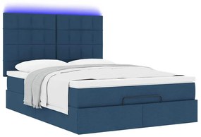 Estrutura de cama otomana com colchão tecido azul 140x200cm