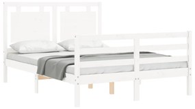 Estrutura de cama com cabeceira 140x200cm madeira maciça branco