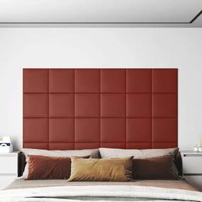 vidaXL Painel parede 12 pcs 30x30cm couro art. 1,08 m² vermelho tinto