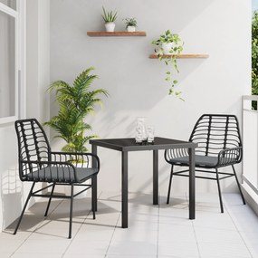 vidaXL Conjunto de Jantar de Jardim de 3 Peças com Almofadas Preta Rattan Poliéster