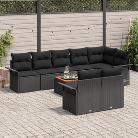 Conjunto de Sofá de Jardim vidaXL 9 Peças com Almofadas Preto Rattan P