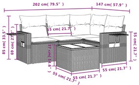 5 pcs conjunto sofás de jardim com almofadões vime PE preto