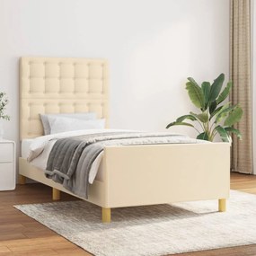 Estrutura de cama c/ cabeceira tecido cor creme 90x190 cm