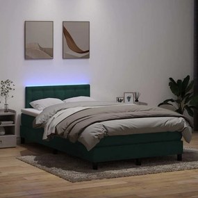 vidaXL Cama box spring c/ colchão e LED 120x220 cm veludo verde-escuro
