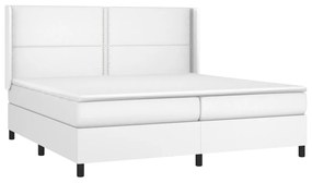 Cama box spring c/colchão/LED 200x200cm couro artificial branco