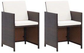4 pcs conjunto de cadeiras e bancos de jardim vime PE castanho