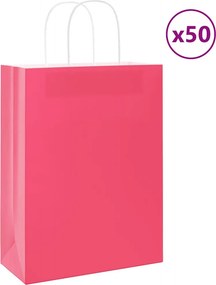 vidaXL Sacos de papel 50 unid com alças rosa 26x12x35 cm