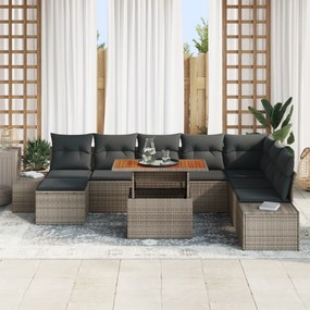 Conjunto de Jantar de Jardim 9 Peças com Almofadas Cinza em Rattan Pol