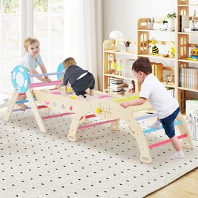 Conjunto triangular 8 em 1 de escalada para bebés com rampa, escada e arco de escalada Montessori de madeira Multicolor