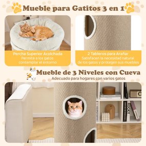 Casa para gatos de 4 níveis, caverna elevada com cama removível, painel para arranhar em sisal, 43 x 113 cm, cor cáqui