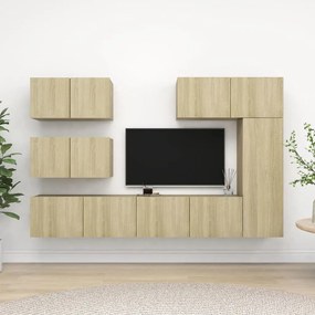 6 pcs conjunto móveis de TV derivados madeira carvalho sonoma