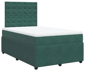 Cama boxspring com colchão 120x200 cm veludo verde-escuro