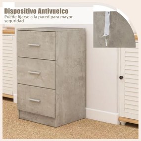 Mesa de cabeceira com 3 gavetas 37 x 34 x 66,5 cm Cinza