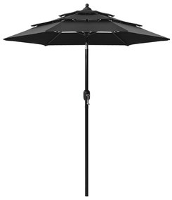 vidaXL Guarda-sol de jardim 3 camadas c/ poste de alumínio 2 m preto