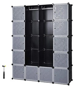 Guarda-roupa SONGMICS com 2 varões 180 x 145 x 37 cm Preto, Preto, 143 x 178 x 36 cm